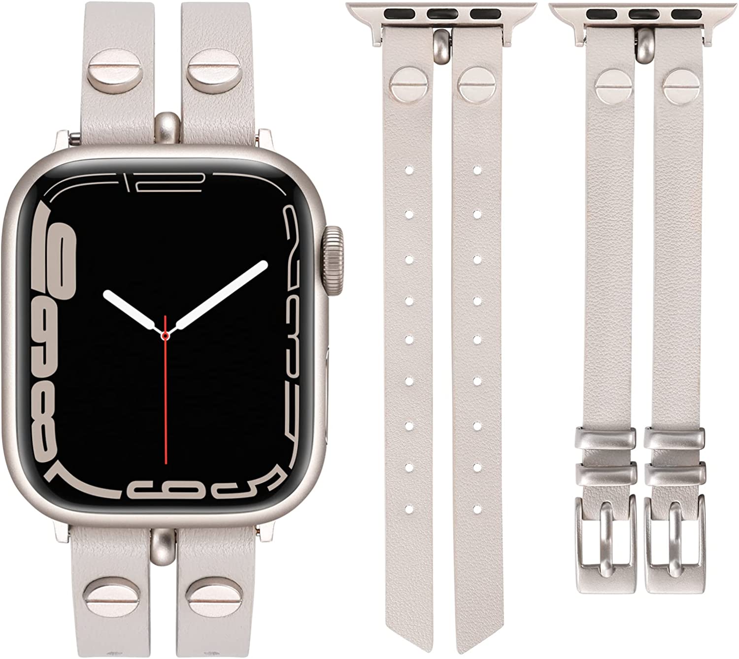 230816045050022_1 Wearlizer Leather Bands Compatible with Apple Watch Band 38mm 40mm 41mm 42mm 44mm 45mm 49mm(Ultra) Women, Double-Row Design with Rivets Decoration Stylish Strap for iWatch Series 8 SE 7 6 5 4 3 2 1 - Image 1